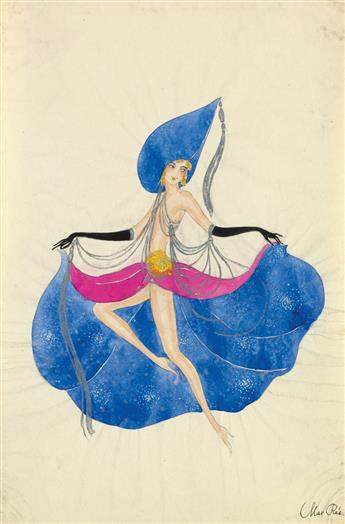 MAX RÉE. Group of 5 watercolor and ink drawings of costume designs for 1920s Broadway productions.